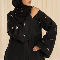 Vente en Gros 2024, Robe de Bal Modeste de Turquie pour l'Aïd, Abaya Dubaï en Organza, Robe Musulmane Femme Luxe Broderie Fleur Fantaisie Noire, Chapelle
