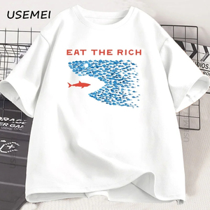 Eat The Rich เสื้อยืดแขนสั้นผ้าฝ้ายตลกสำหรับผู้ชายและผู้หญิงเสื้อยืดพิมพ์ลายแนวสตรีทเสื้อยืดลำลองตลกๆเสื้อผ้าผู้ชาย - Product Image 2