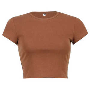 Lightweight Eco-Friendly <b>Women's</b> Slim Fit Casual Custom Stand Collar Cropped T-<b>Shirt</b> with <b>Corduroy</b> Fabric - Product Image 3