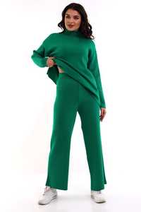 Conjunto de chándal de dos piezas de punto para mujer, conjunto de suéter y pantalón de gran tamaño de cuello alto liso de alta calidad, prendas de punto con textura suave - Product Image 4