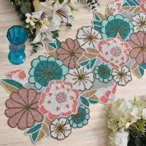 Handmade 14-Inch Round <b>Glass</b> <b>Coaster</b> American Style Elegant Stylish Green Beads Mats Pads Eco-Friendly Home Furnishing Product - Product Image 4