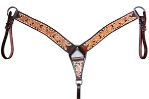 Cabezal de cuero de caballo occidental y cuello de pecho Side Buck Stitch Tan Cabezal de cuero genuino - Product Image 3