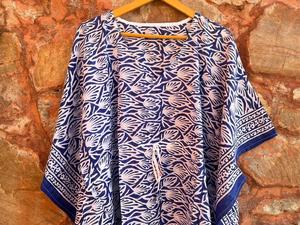 ชุดเดรสลำลองพิมพ์ลายบล็อกสีขาวลายดอกคาฟตันชุดคลุมชายหาดพิมพ์ลายดอกแบบอินเดียสำหรับใส่กลางคืนทำจากผ้าฝ้ายฤดูร้อน - Product Image 4