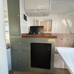 Teardrop Camper Trailer Mini Lightweight Waterproof Stainless Steel Aluminum Modern 8 Person Sleeping Capacity with Awning - Product Image 3