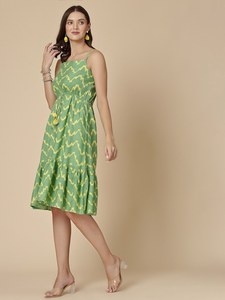 Robe A Line imprimée géométrique Viscos Rayon Tissu doux Nouveau <span class=keywords><strong>Romantique</strong></span> Sans Manches Casual Femmes Été Boho Prêt à Porter Robe - Product Image 5