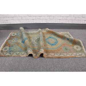 Alfombra Vintage de 1.7x3.2 pies, Alfombra Turca, Alfombra Oriental Azul de Lana - Product Image 5