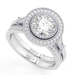 Bague de mariage en forme de halo avec diamant rond pour femme - Product Image 2