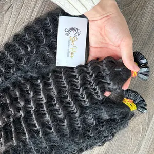 Yüksek kaliteli Afro kıvırcık siyah renk Keratin düz İpucu SunHair şirketten 100% vietnam insan saçı uzantıları