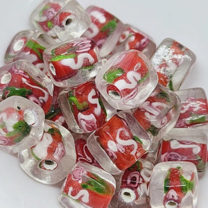 Vintage 10mm fait à la main verre chalumeau perles vert rouge Millefiori bijoux assortis fabrication de perles de cristal canne à sucre Cube fleur - Product Image 1