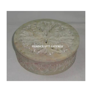 <b>Indian</b> Best Quality Handmade Natural Soapstone Carving Round Shape Unique Design Jewelry Boxes Wedding <b>Rings</b> Purpose - Product Image 1