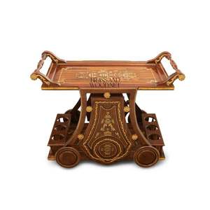 Carrito de Té Clásico de Madera con Incrustaciones de Latón Hechas a Mano, Carrito de Servicio de Lujo - Product Image 1