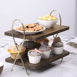 Soporte de pastel de pastelería para cupcakes de madera maciza de 2 niveles de diseño de lujo para Celebración de fiesta de aniversario de boda - Product Image 2