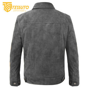 แจ็คเก็ตหนังผู้ชายคุณภาพดีเยี่ยม คอตั้ง ปักโลโก้ด้านหน้า กันน้ำ ระบายอากาศ สไตล์มอเตอร์ไซค์และไบค์เกอร์ หนังเทสซูโต - Product Image 4