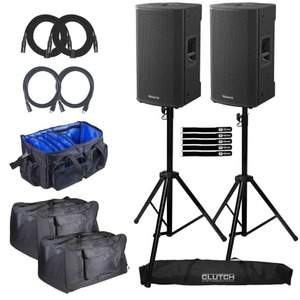 NEW ORIGINAL FB-T VE N-TIS 112A 2-Way Active 12" <b>Speakers</b> with <b>Stands</b> Duo Pack - Product Image 2