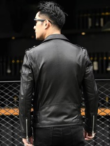 Chaqueta de Cuero Ligera y Ecológica Personalizada con Logotipo Frontal para Hombre, con Cierre de Cremallera, Negra, para Invierno - Product Image 4