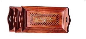 Plateau de service élégant en bois fait à la main avec poignées pour la maison et la cuisine Plateau de service en bois naturel de qualité supérieure pour le thé du petit-déjeuner - Product Image 4