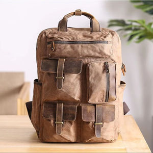 Leather Canvas Luxury <b>Backpack</b> Vintage Travel Hiking School Laptop Rucksack Large Capacity Eco-Friendly Supplier LCBP-0130 - Product Image 1