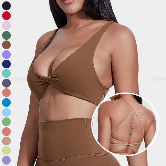 Women's XS V Neck Cross-Back Yoga Crop Tops Quick Dry Breathable Sports Bra Twist Front Design for Gym Workout Fitness Exercise