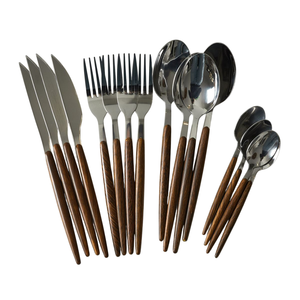 Cubiertos de Acero Inoxidable Premium con Mango de Bambú, Cubiertos Ecológicos de Madera Natural, Vajilla Vintage para Restaurante - Product Image 5