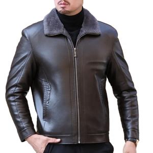 Veste en cuir de peau de mouton naturelle pour l'automne et l'hiver col pour hommes et moelleux intérieur épais moyen jeune homme haut tendance - Product Image 1