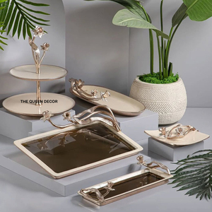 Aluminium Gold Color Food Serving Platter Attractive Design Snacks <b>Decorative</b> Tray Food Platter For <b>Kitchen</b> Dinnerware Use - Product Image 1