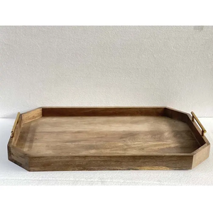 Bandeja para servir redonda de madera de acacia con borde vivo grande, bandeja otomana multiusos para desayuno, decoración del hogar y uso de exhibición - Product Image 3