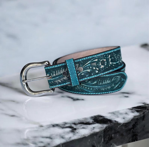 2025 Vintage Western Cowboy hommes fait à la main en cuir véritable ceinture longueur personnalisée avec relief clouté pour boucle cheval conception de cheveux - Product Image 1