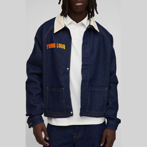Chaqueta de mezclilla de peso pesado de color sólido hecha a medida para hombre, estilo informal, logotipo bordado personalizado, chaqueta de cuello vuelto para hombre - Product Image 1