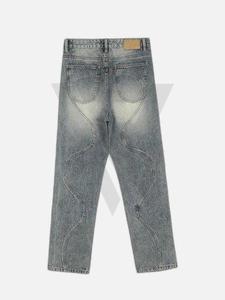 Men 100% Cotton 13oz Gray Denim Pants Distressed High <b>Waist</b> Straight Fit Casual Lightweight Fashion <b>Jeans</b> Wholesale OEM 2025 - Product Image 5