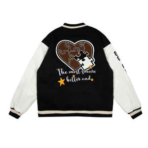 Mangas de cuero con logotipo personalizado para hombre, chaqueta de forro polar con letras bordadas, azul y negro, venta al por mayor - Product Image 2