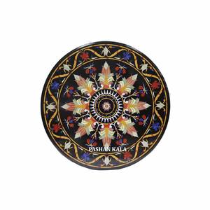 Forme ronde beau produit durable incrustation de marbre noir utilisation de dessus de table pour la décoration de la maison et du restaurant au meilleur prix - Product Image 1