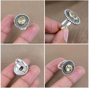 แหวนซิทรีนธรรมชาติทำด้วยมือทำมือ925แข็งเงินเหลืองตั้งหนามเตย - Product Image 2