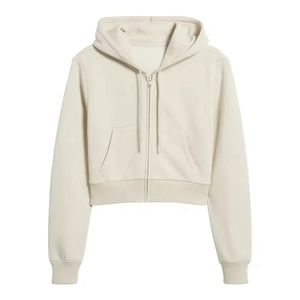 Venta al por mayor caliente niñas de gran tamaño Zip up Crop Hoodie ácido lavado en blanco recortado Tops suelta Vintage Hoodie Mujer - Product Image 6