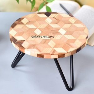 Support de service à gâteaux en bois marron avec pieds en métal robustes Plateau de présentation à desserts élégant et rustique pour les fêtes, les mariages et la maison - Product Image 2