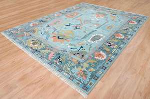 Tapis noués à la main de la meilleure qualité, fabriqués en pure laine, laine filée à la main, tapis en laine noués à la main de qualité supérieure, design Ushak - Product Image 2
