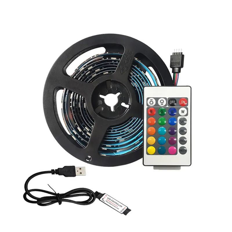 USB güç kablosu 50cm 1M 2M 3M 5M SMD 5050 RGB renk uzaktan kumanda kiti TV arkaplan ışığı 5V LED şerit ışık USB