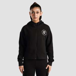 Sudadera con Capucha Apex Stride Negra de Punto con Cierre Transpirable para la Temporada de Otoño - Product Image 1