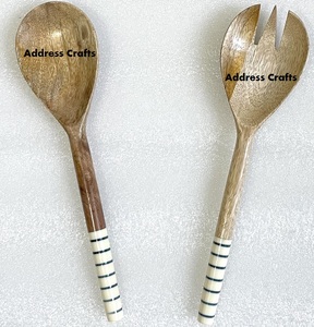 Bois et résine Artware salade service cuillère fourchette ensemble écologique salade serveur couverts et serveur vaisselle fabriqué à la main cuillère ensemble - Product Image 4