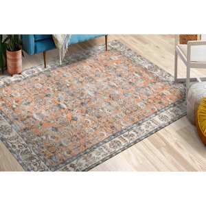 Alfombra Turca con Diseño Floral Marroquí Gris, Alfombra Impresa Apta para Mascotas, Alfombra Delgada No Tejida - Product Image 1