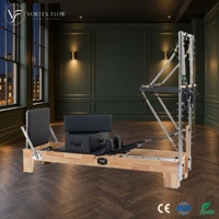 Reformer Pilates Professionnel 2-en-1 en Bois de Chêne avec Barre de Repose-Pieds Réglable et Tour en Acier Inoxydable, Durable pour Studio Commercial