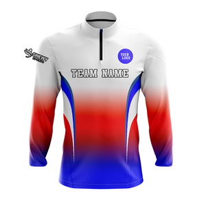 SINEWY SPORTS Maillot unisexe à manches longues sublimé dégradé, anti-humidité, avec fermeture éclair frontale, nom d'équipe, logo personnalisé, coupe ajustée pour adulte - Product Image 1