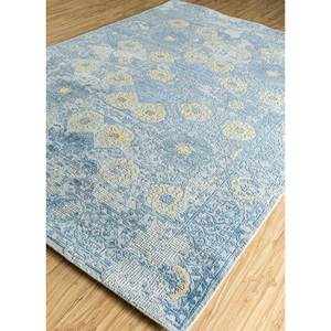 Alfombra Viscaya Azul de Lana y Seda Anudada a Mano JPL-06 con Patrón de Medallón, 9x12 Pulgadas, 10mm de Grosor, para Decoración de Sala de Estar - Product Image 2