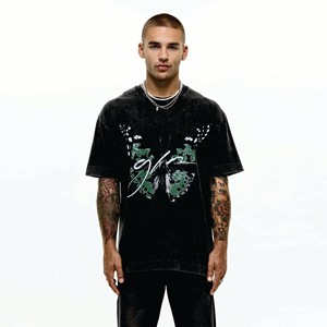 เสื้อยืดผู้ชายคอตตอน 100% พิมพ์โลโก้ได้ตามต้องการ ทรงโอเวอร์ไซส์ สตรีทแวร์ คุณภาพสูง เสื้อยืดเปล่าสำหรับพิมพ์ลาย ขายส่ง - Product Image 1