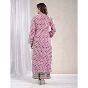 Pink Cotton Printed Ethnic Indian Suit Party Wear Kurta Pant Set with <b>Net</b> <b>Fabric</b> Salwar Kameez for Special Occasions - Product Image 6
