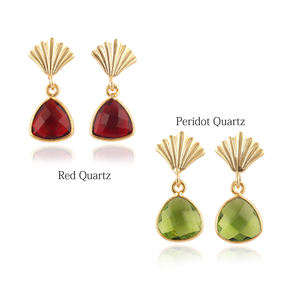 Women Jewelry Solitaire <b>Earring</b> Dainty Trillion Shape Peridot Quartz studded <b>Earring</b> 18k Gold Plated Crown Style Ear <b>Post</b> Drops - Product Image 3