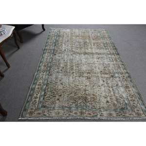 พรมขนสัตว์ตุรกีสีเบจ4.9 x 7.6ft คลาสสิกดีไซน์แบบเย็บปะติดปะต่อกันสำหรับห้องนั่งเล่นห้องนอนสี่เหลี่ยมพรมยาง - Product Image 3