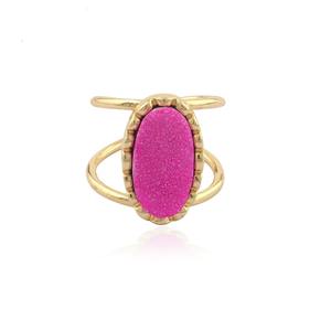 Anillo abierto de ágata natural con cristales druzy, chapado en oro sobre latón, forma ovalada, accesorio de moda unisex, regalo. - Product Image 1