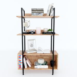 VASEN 80x32x127cm KS68084 3-Tier Decorative Shelf Rubber Wood Standing Type for Living Room - Product Image 2