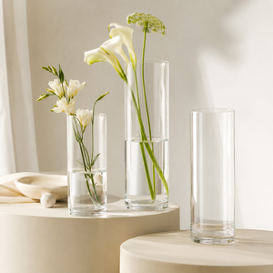 Vaso Moderno da Tavolo Alto 30 40 50 60cm, Vaso Cilindrico Grande <span class=keywords><strong>in</strong></span> Vetro Trasparente da 10 20 25cm per <span class=keywords><strong>Fiori</strong></span>, Vaso Alto per Matrimoni - Product Image 2