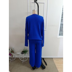ชุดเสื้อแขนยาวคอวีและกางเกงขายาวแบบสองชิ้น, 38064 - สีน้ำเงิน - Product Image 5